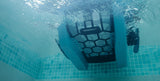 Underwater view of the Dolphin Skimmi 300 filter tray and propulsion system